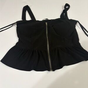 Black Zip-Front Peplum Camisole Top